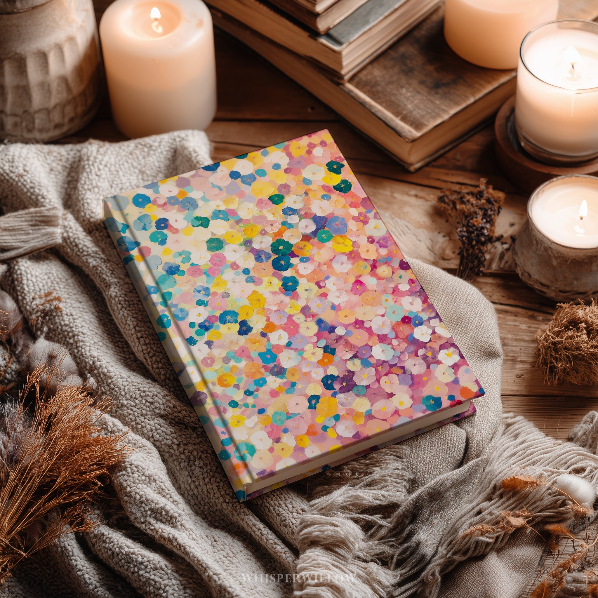 Buntes Notizbuch mit floralem Muster – Abstrakte Pastell-Konfettiblumen, fröhliche Muster – Geschenkidee