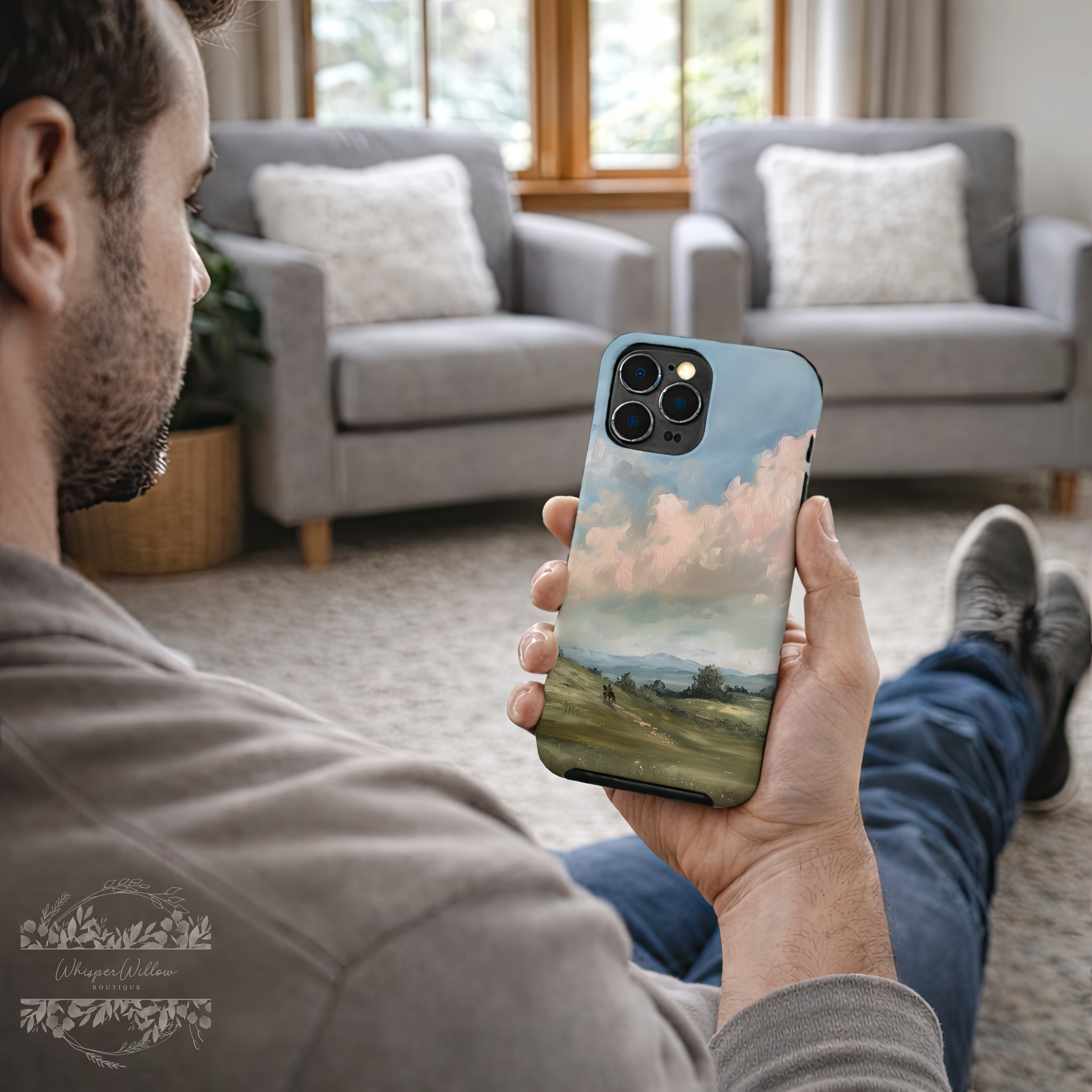 Pastel Sky Landscape Phone Case | Compatible with Samsung Devices | Colorful Scenic Hills Aesthetic Art