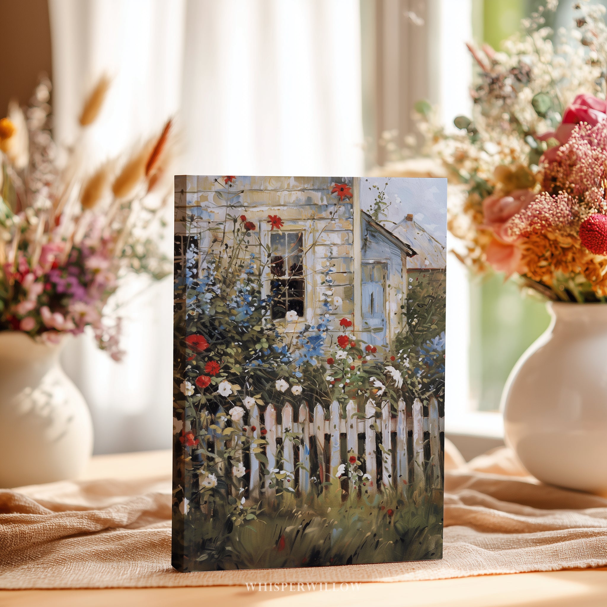 Notizbuch mit Hardcover „Cottage Garden“ – Wildblumen, weißer Zaun, rustikales florales Notizbuch als Geschenkidee