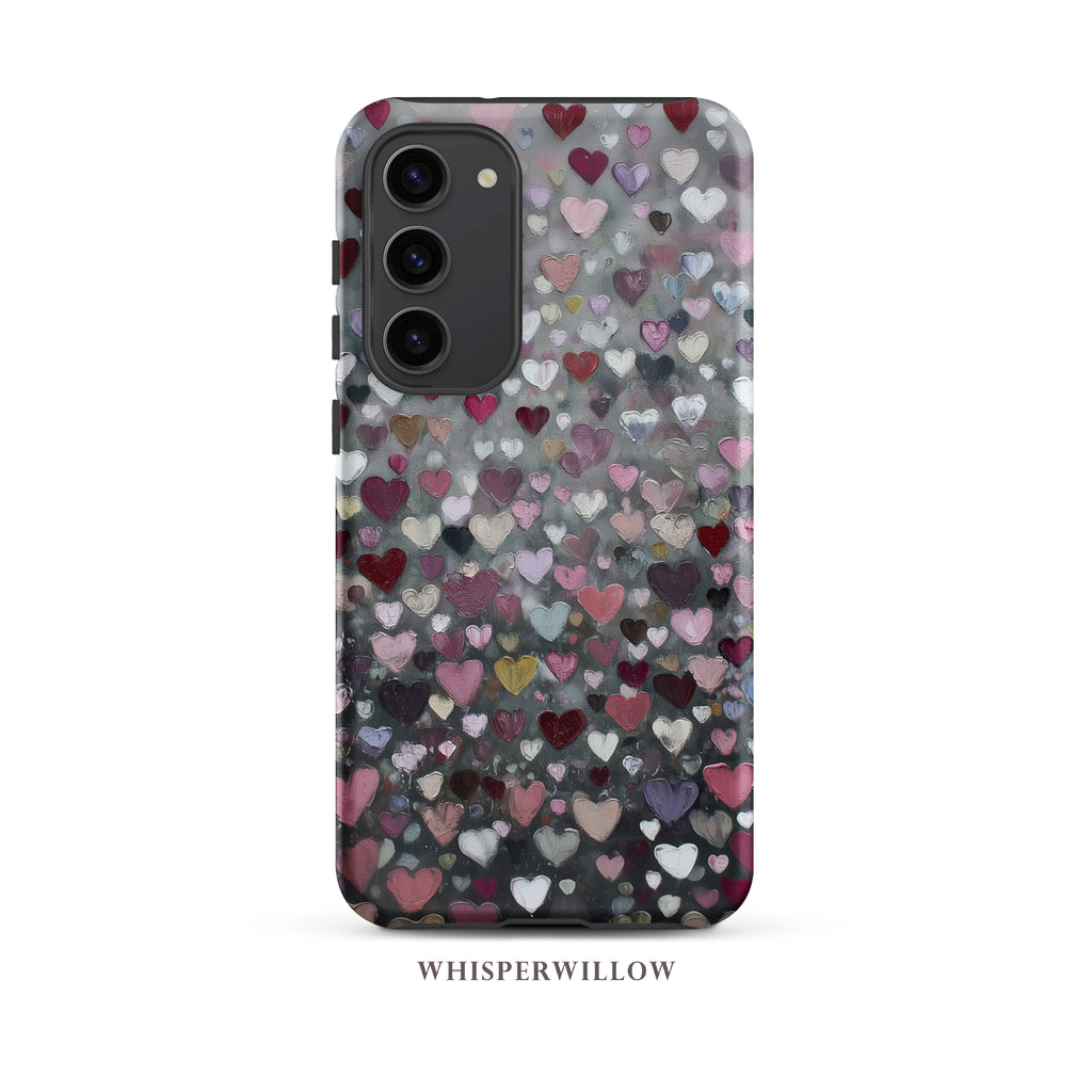 Romantic Heart Pattern Phone Case | Compatible with Samsung | Pink Red Black Grey Love Cover Gift by WhisperWillow Studios