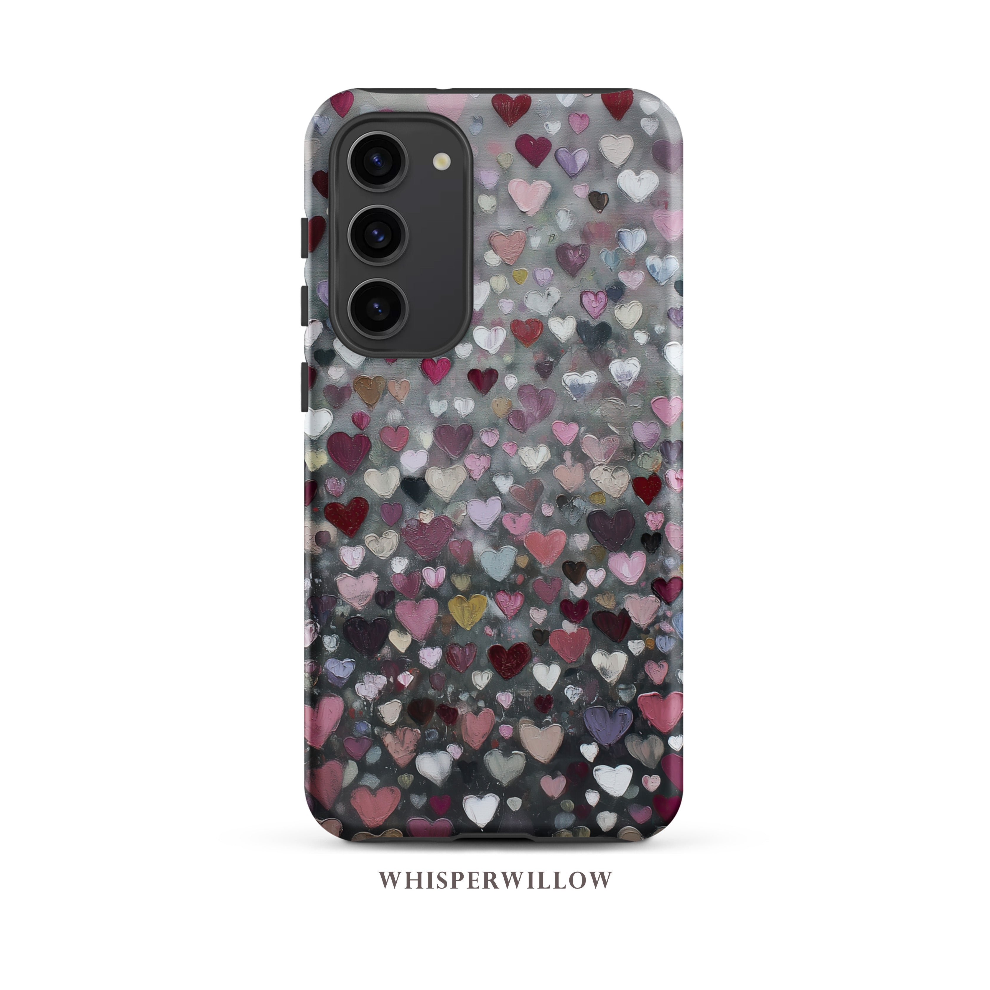 Romantic Heart Pattern Phone Case | Compatible with Samsung | Pink Red Black Grey Love Cover Gift by WhisperWillow Studios