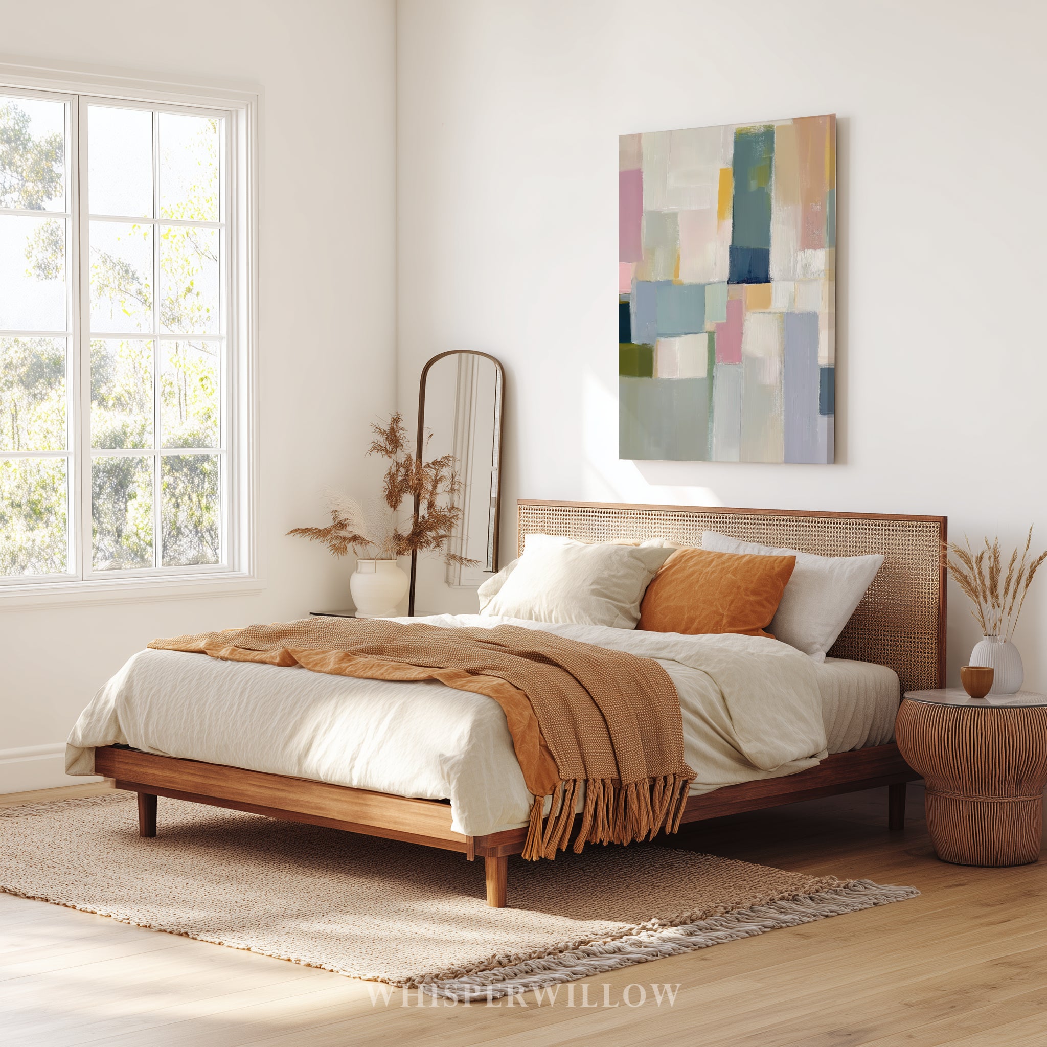 Pastellfarbenes geometrisches Leinwandbild – Abstrakter moderner minimalistischer Druck in sanften Farbblöcken