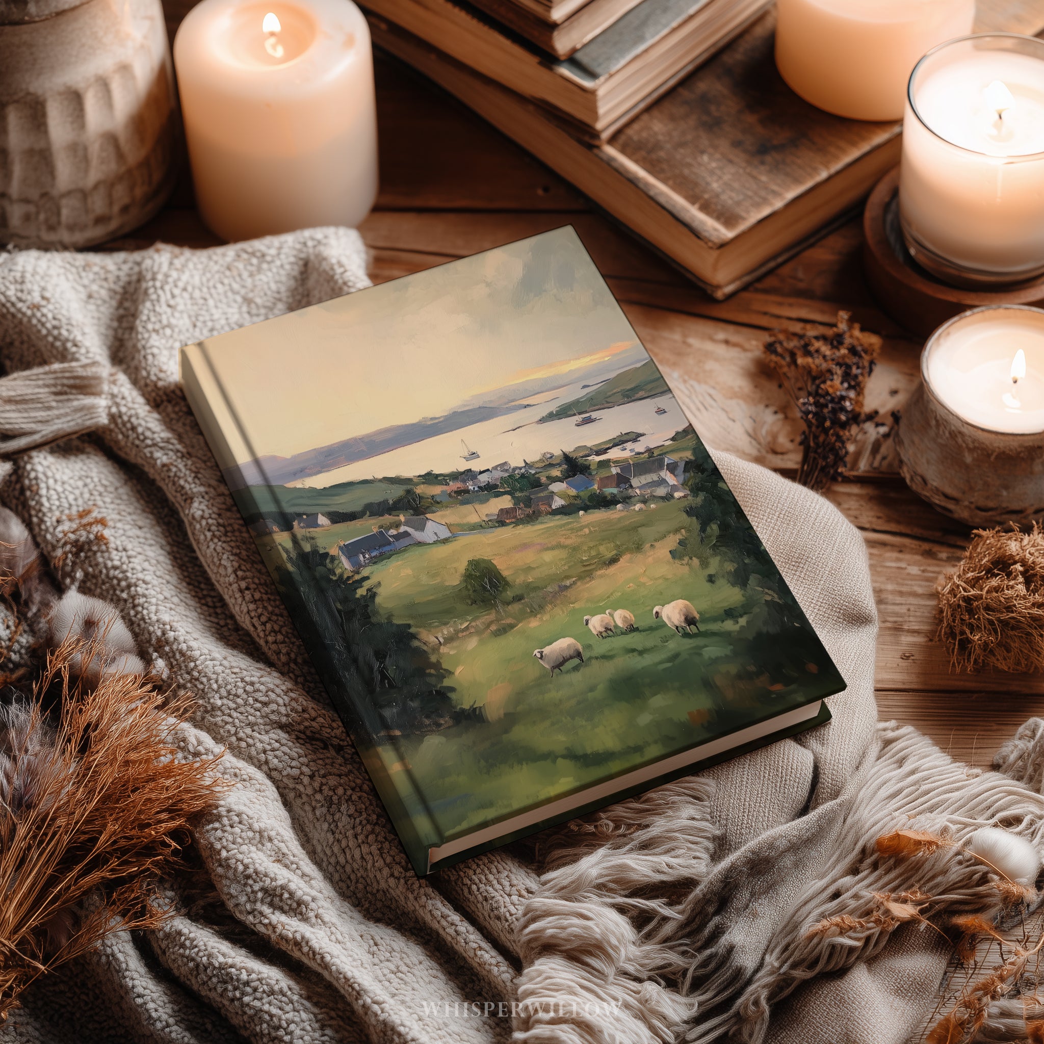 Irisches Landschafts-Notizbuch (gebunden) – Meadow Harbor, Landschaftsmalerei, Küstenschafe – Geschenkidee