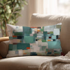 Abstract Geometric Throw Pillow | Color Block Teal Neutral Lumbar Cushion | Modern Minimalist Decor | Housewarming Gift