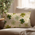 St Patrick Clover Throw Pillow, Green Shamrock Floral Botanical Design, Spring Cottage Decor Cushion, Gift for Kids and Adults