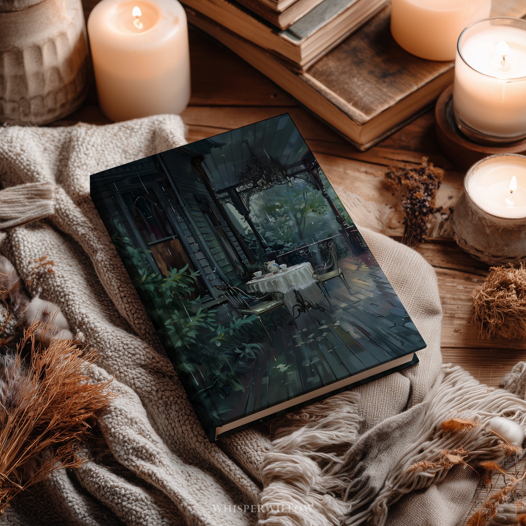 Notizbuch „Regenreiche viktorianische Veranda“ – Gotische Veranda-Teeszene, Geschenkidee für viktorianische Haushalte