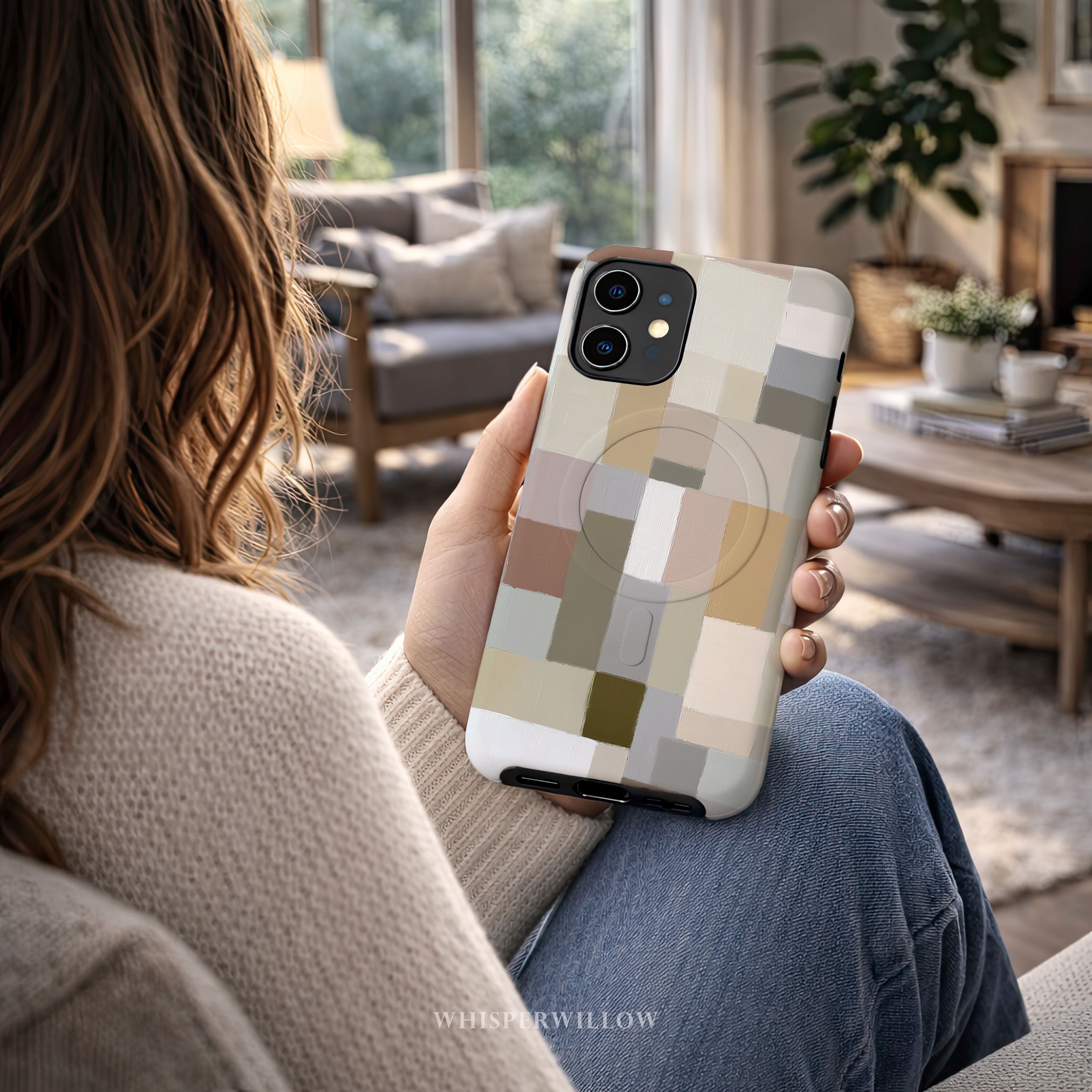 Neutral Aesthetic Phone Case | Minimalist Abstract Art | Compatible with iPhone MagSafe | Color Block Modern Gift