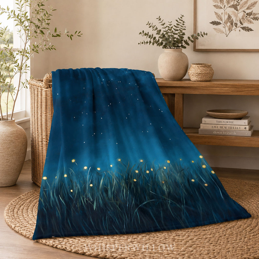 Firefly Meadow Throw Blanket - Starry Night Sky Summer Grass Gift