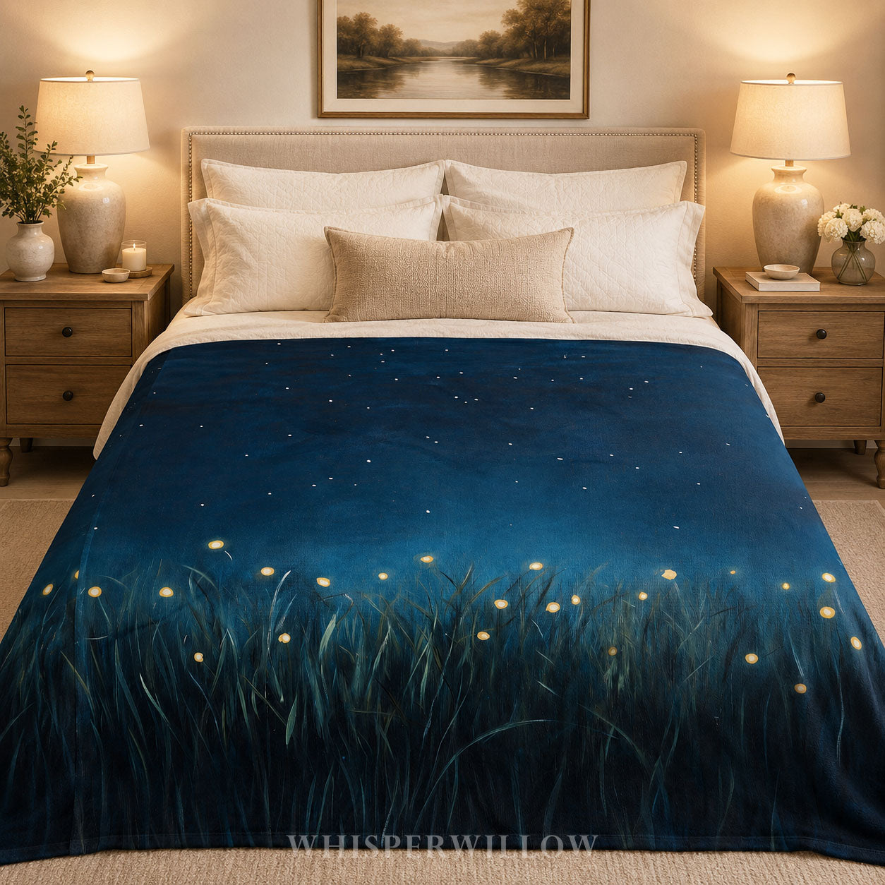 Firefly Meadow Throw Blanket - Starry Night Sky Summer Grass Gift