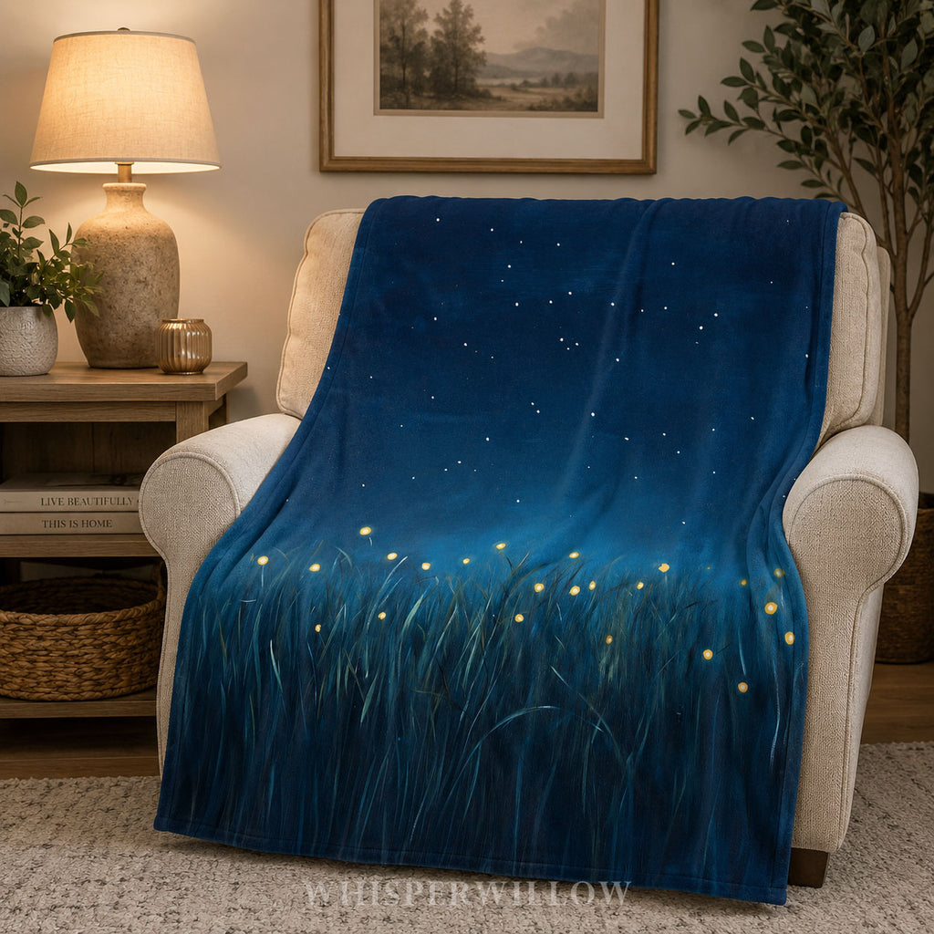 Firefly Meadow Throw Blanket - Starry Night Sky Summer Grass Gift