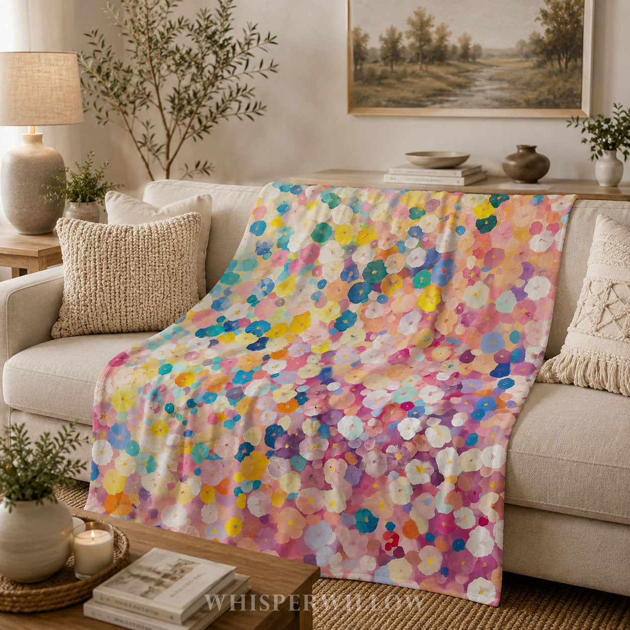 Colorful Floral Abstract Throw Blanket - Pastel Spring Flowers Gift by WhisperWillow Studios