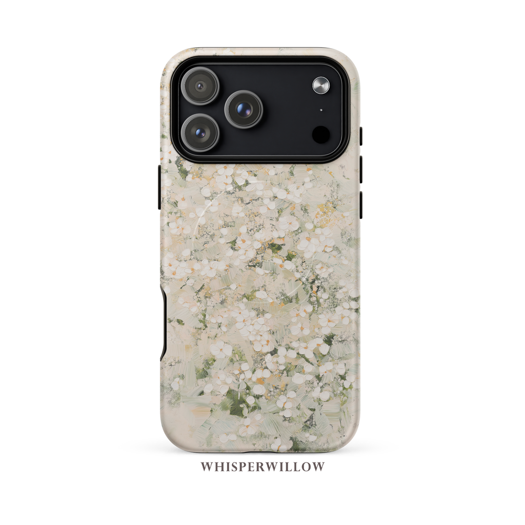 Cream Floral Phone Case | Compatible with MagSafe Magnetic Charging | Minimalist Elegant Botanical Art | Aesthetic Ivory Blossom Design by WhisperWillow Studios