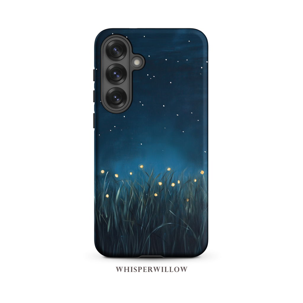 Firefly Night Sky Phone Case | Compatible with Samsung | Dual Layer Protective Cover | Dark Blue Nature Stars Lightning Bugs by WhisperWillow Studios