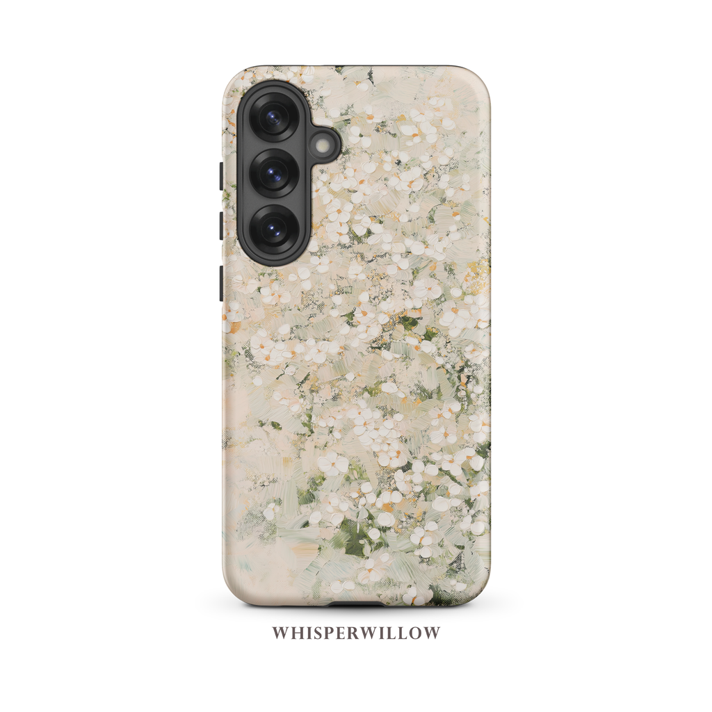 Cream White Floral Phone Case | Compatible with Samsung | Elegant Abstract Flower Art | Minimalist Aesthetic Gift by WhisperWillow Studios