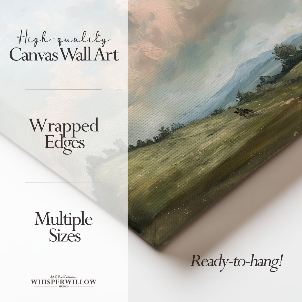 Leinwandbild „Pferdeland“ | Idyllische Hügellandschaft | Rustikale Landhausdeko im Vintage-Stil