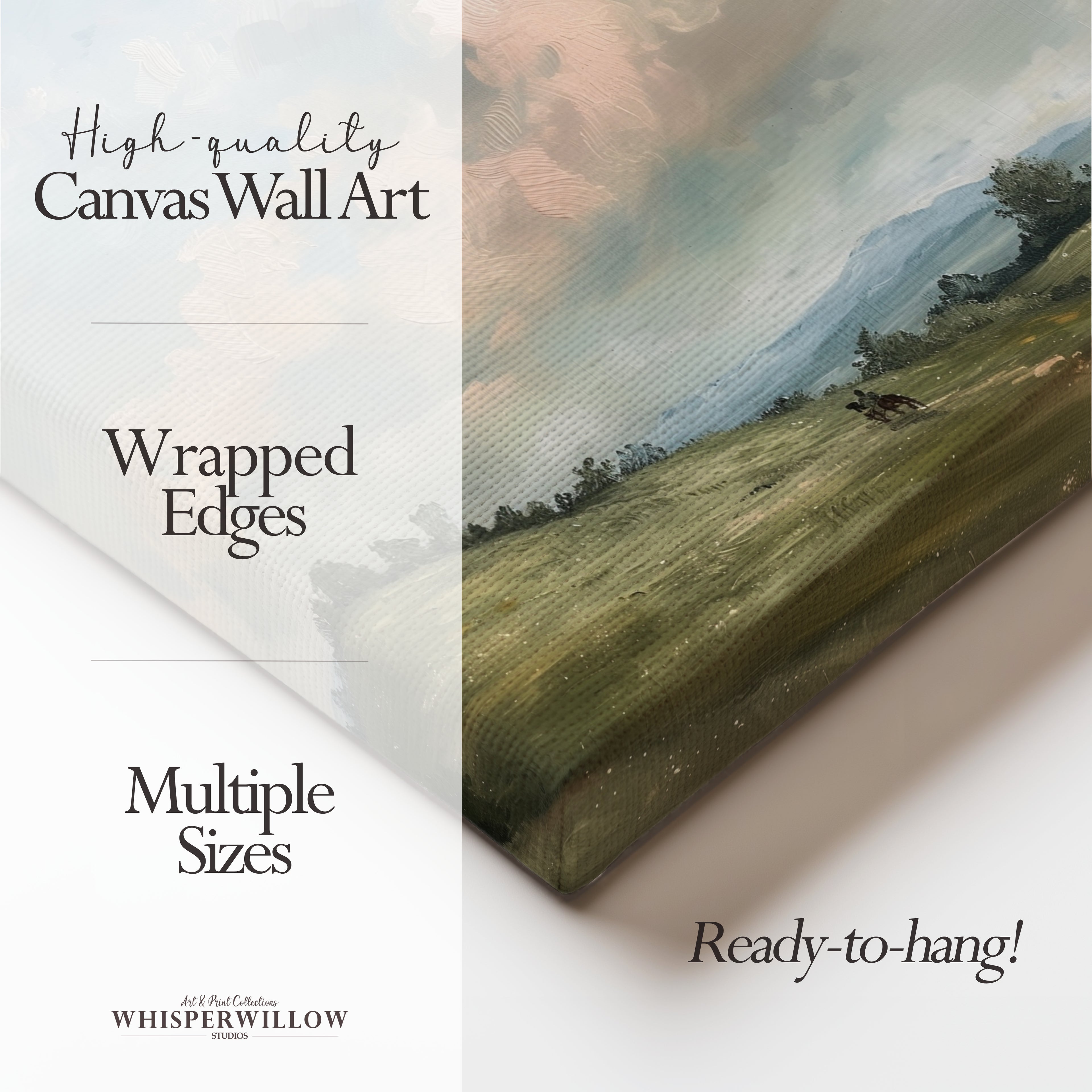 Leinwandbild „Pferdeland“ | Idyllische Hügellandschaft | Rustikale Landhausdeko im Vintage-Stil