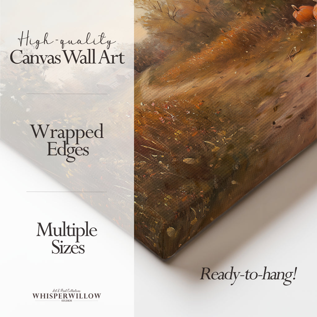 Vintage-Leinwandbild mit Kürbismotiv – Herbstlicher Bauernhaus-Landweg