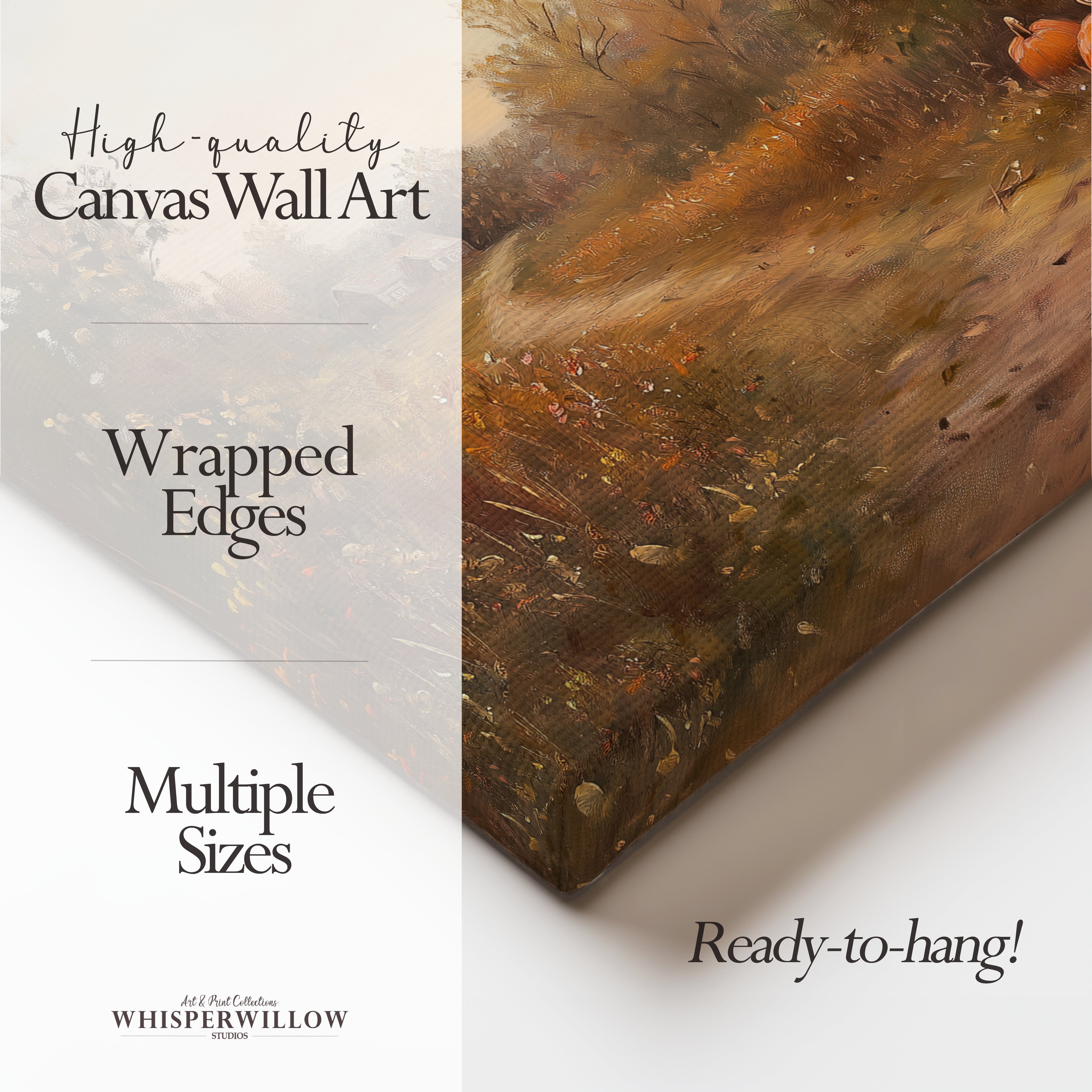 Vintage-Leinwandbild mit Kürbismotiv – Herbstlicher Bauernhaus-Landweg