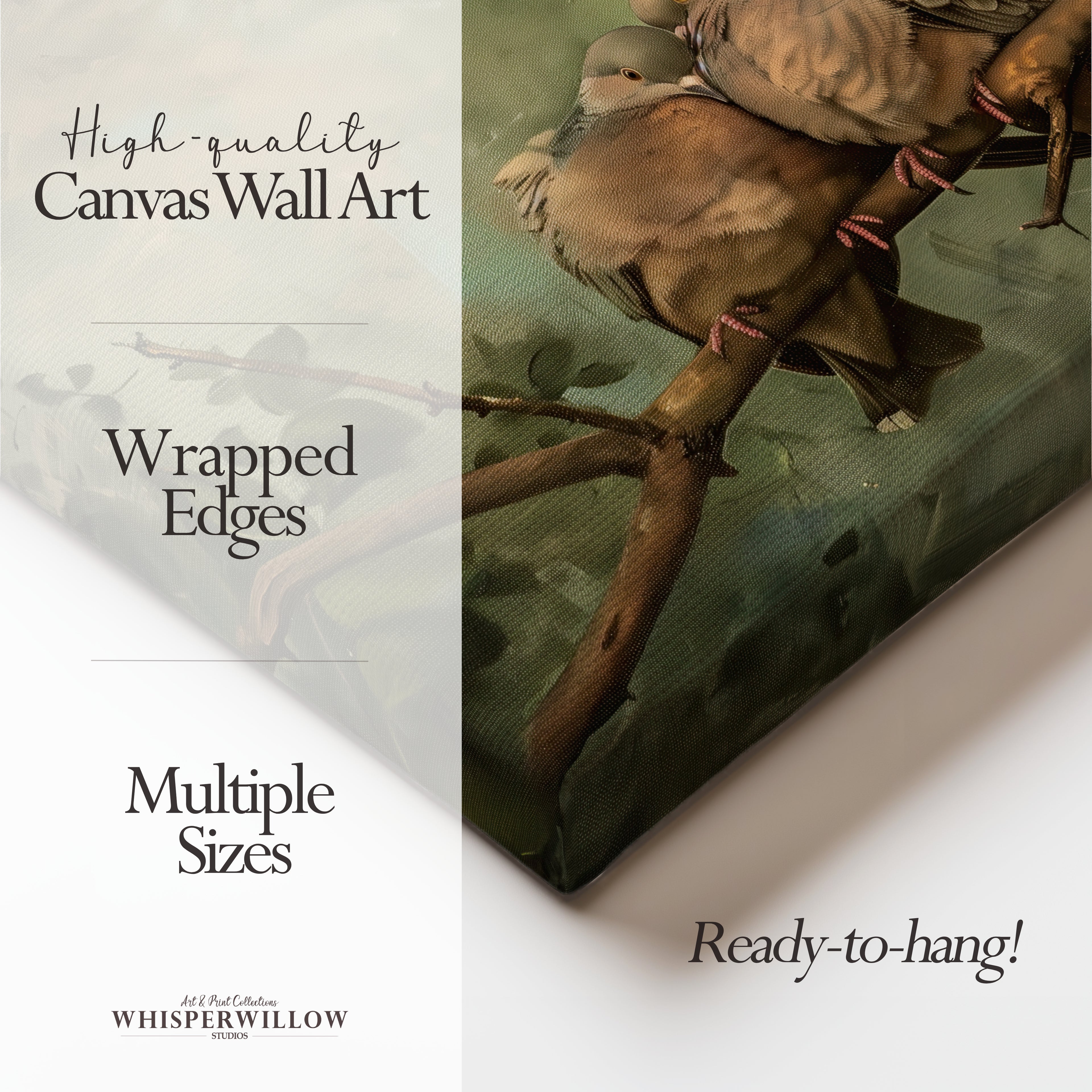 Leinwandbild mit Trauertauben | Vintage-Design mit Liebesvögeln | Stimmungsvolle Naturdekoration