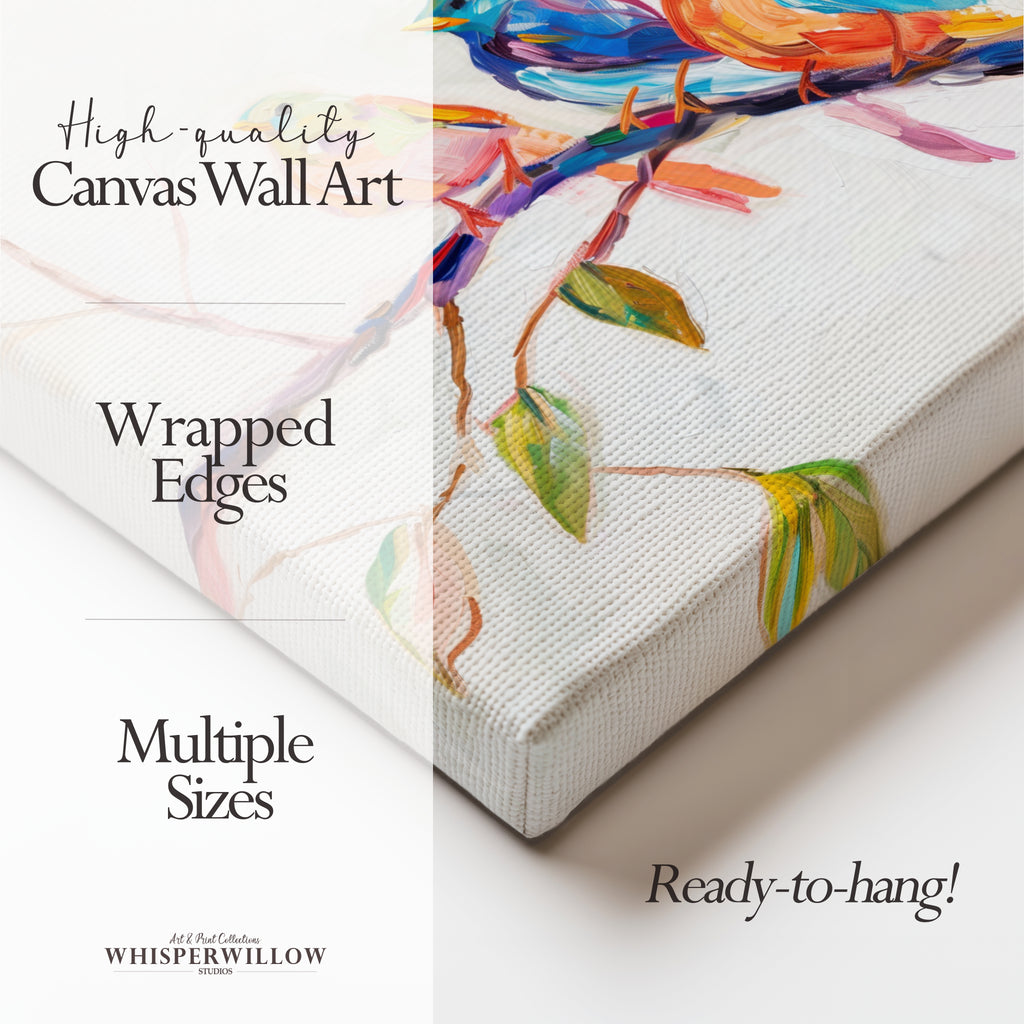 Colorful Birds Canvas Wall Art | Vibrant Tree Branch Wildlife | Abstract Animal Decor
