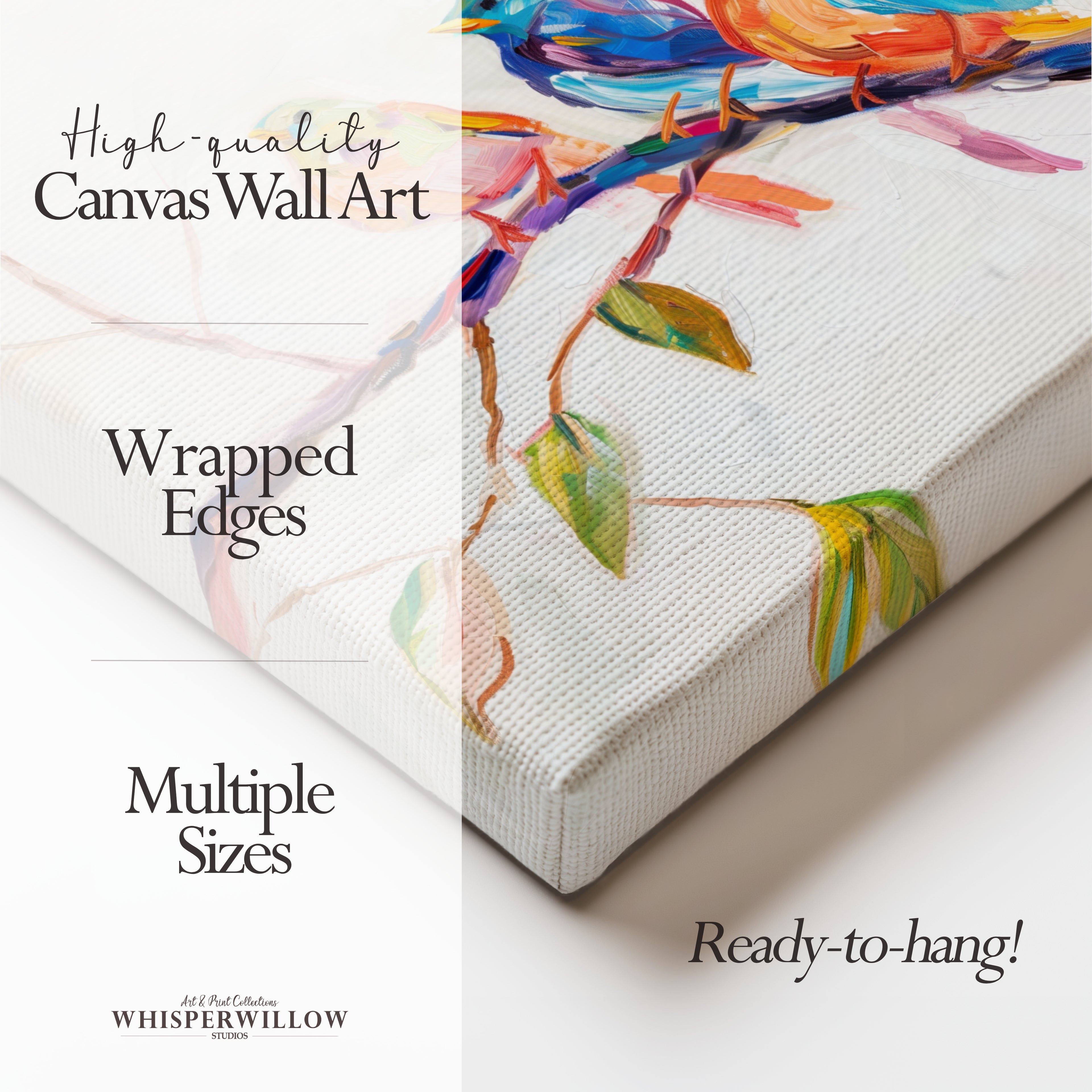 Colorful Birds Canvas Wall Art | Vibrant Tree Branch Wildlife | Abstract Animal Decor