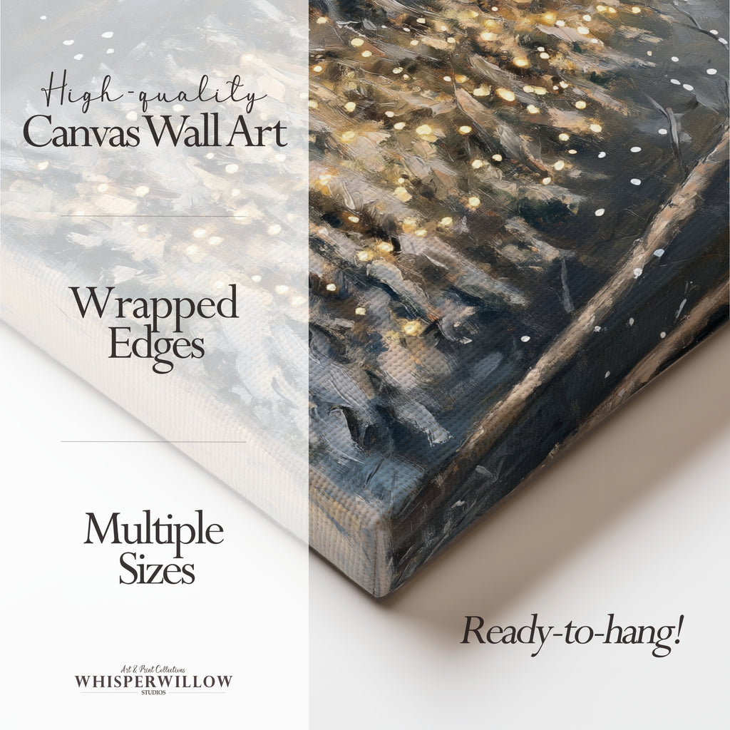 Weihnachtsbaum-Leinwandbild – Bezaubernde verschneite Waldszene, zauberhafte Winterdekoration