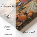 Rustikales Leinwandbild mit roter Scheune | Herbstlicher Kürbisbauernhof-Druck | Herbstliche Landschaft