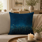 Firefly Meadow Throw Pillow Starry Night Sky Celestial Nature Decor Cottagecore Accent Cushion Glowing Lights Landscape Gift Cozy by WhisperWillow Studios