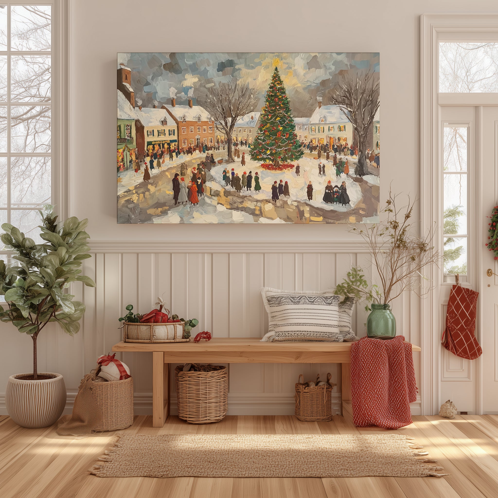 Winterliches Leinwandbild | Vintage-Weihnachtsdorf-Szene | Geschenkidee für die Weihnachtsdekoration