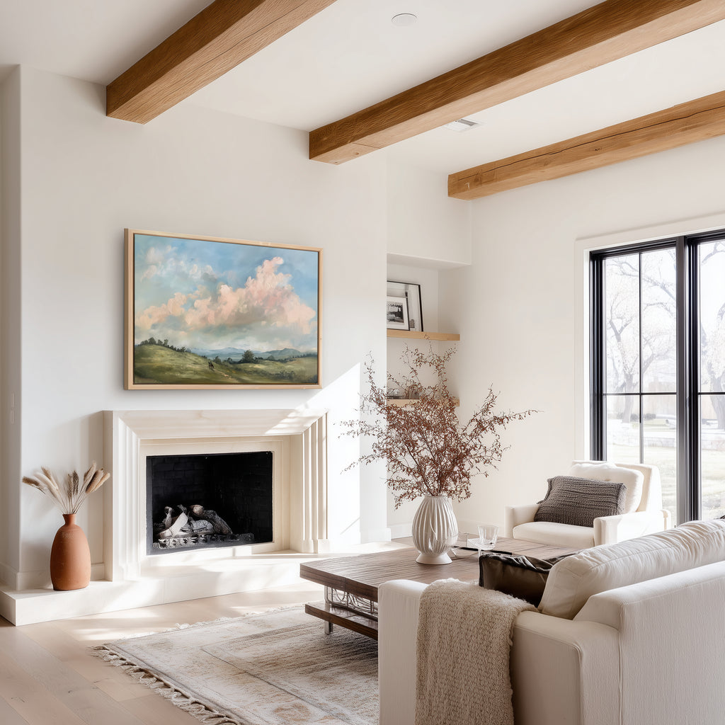 Leinwandbild „Pferdeland“ | Idyllische Hügellandschaft | Rustikale Landhausdeko im Vintage-Stil