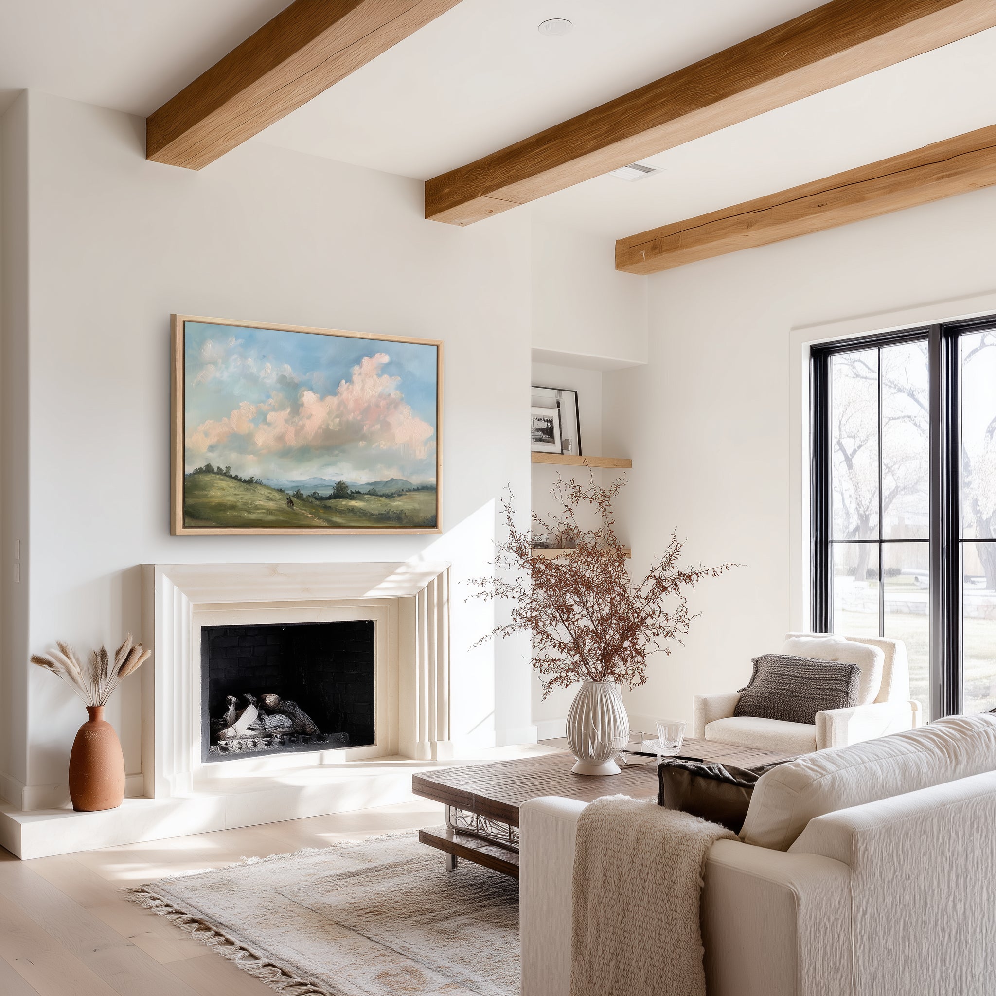 Leinwandbild „Pferdeland“ | Idyllische Hügellandschaft | Rustikale Landhausdeko im Vintage-Stil