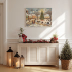 Winter Canvas Wall Art | Vintage Christmas Village Town Square Scene | Holiday Home Decor Gift