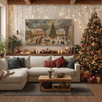 Winter Canvas Wall Art | Vintage Christmas Village Town Square Scene | Holiday Home Decor Gift