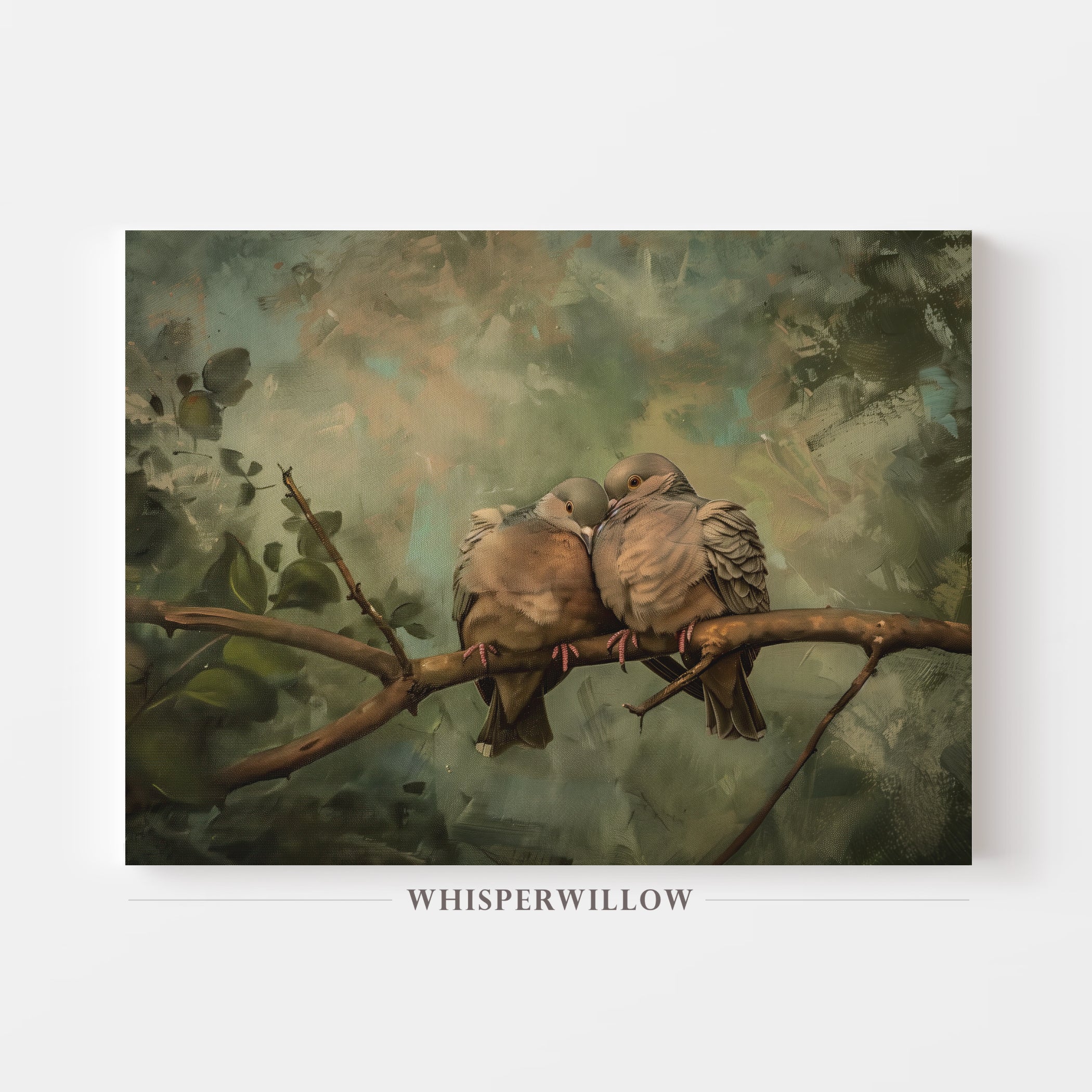 Leinwandbild mit Trauertauben | Vintage-Design mit Liebesvögeln | Stimmungsvolle Naturdekoration