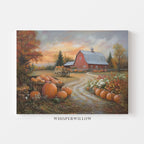 Rustic Red Barn Fall Pumpkins Canvas Wall Art Home Decor Gift