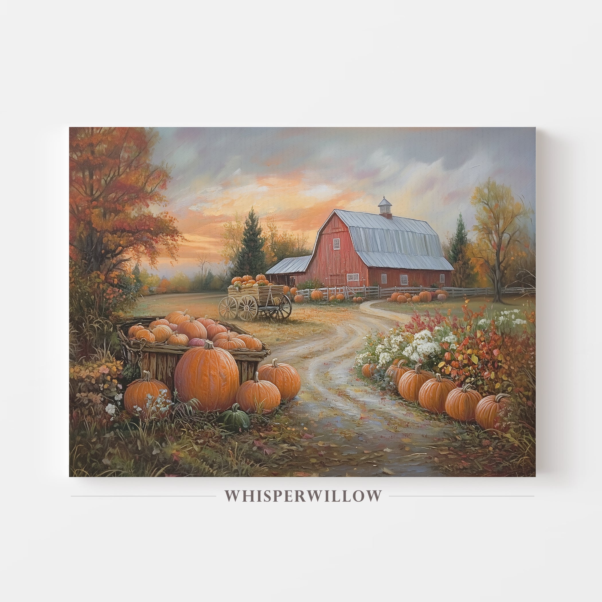 Rustic Red Barn Fall Pumpkins Canvas Wall Art Home Decor Gift