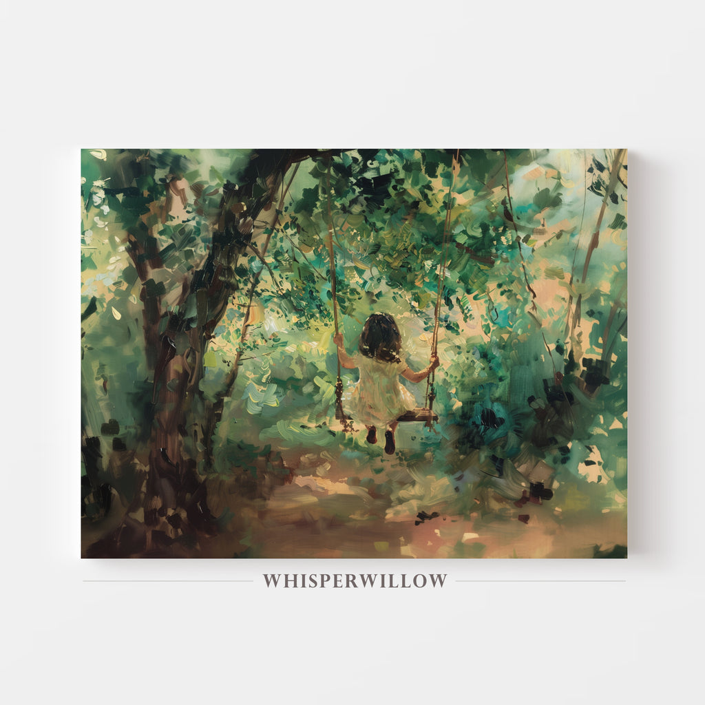 Vintage Child on Tree Swing Canvas Wall Art Home Decor Gift