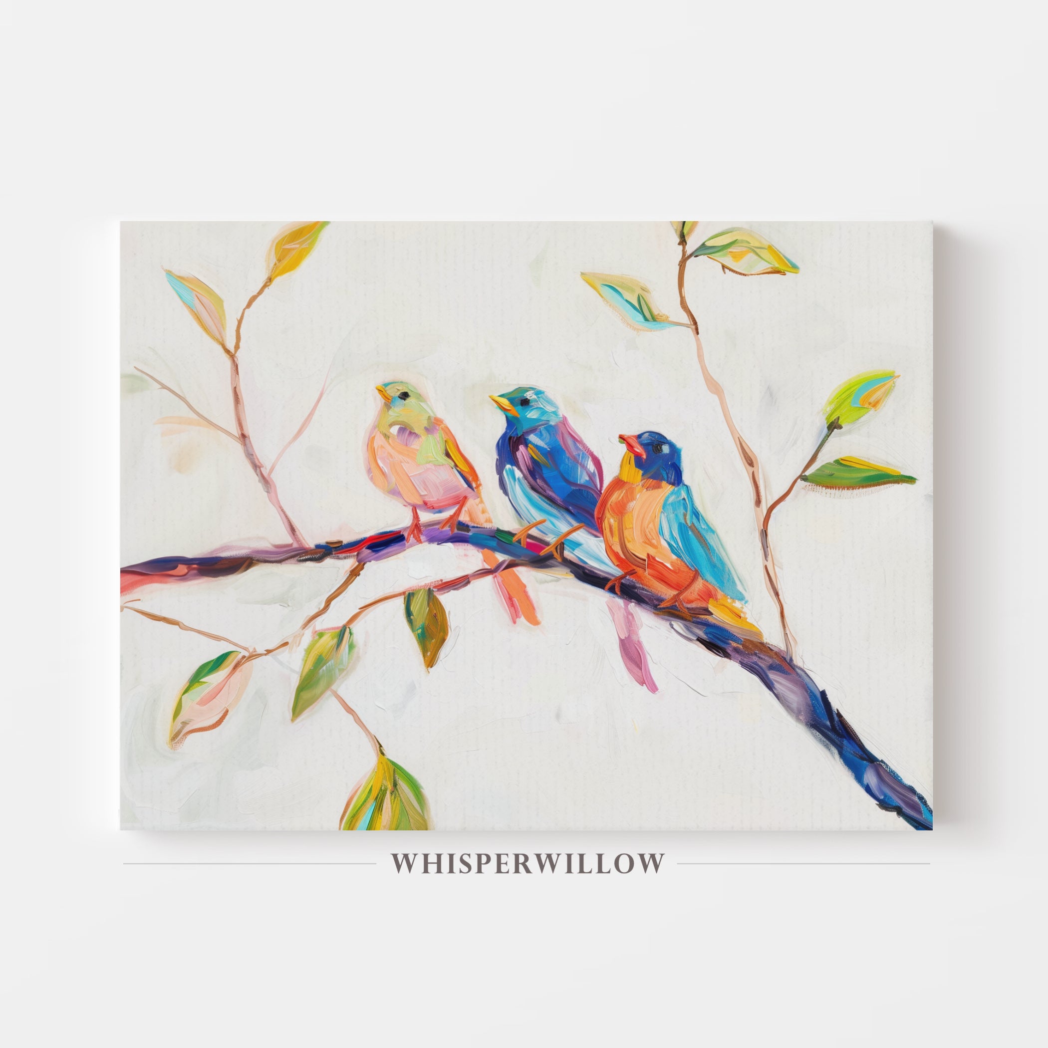 Colorful Songbirds on a Branch Canvas Wall Art Home Decor Gift