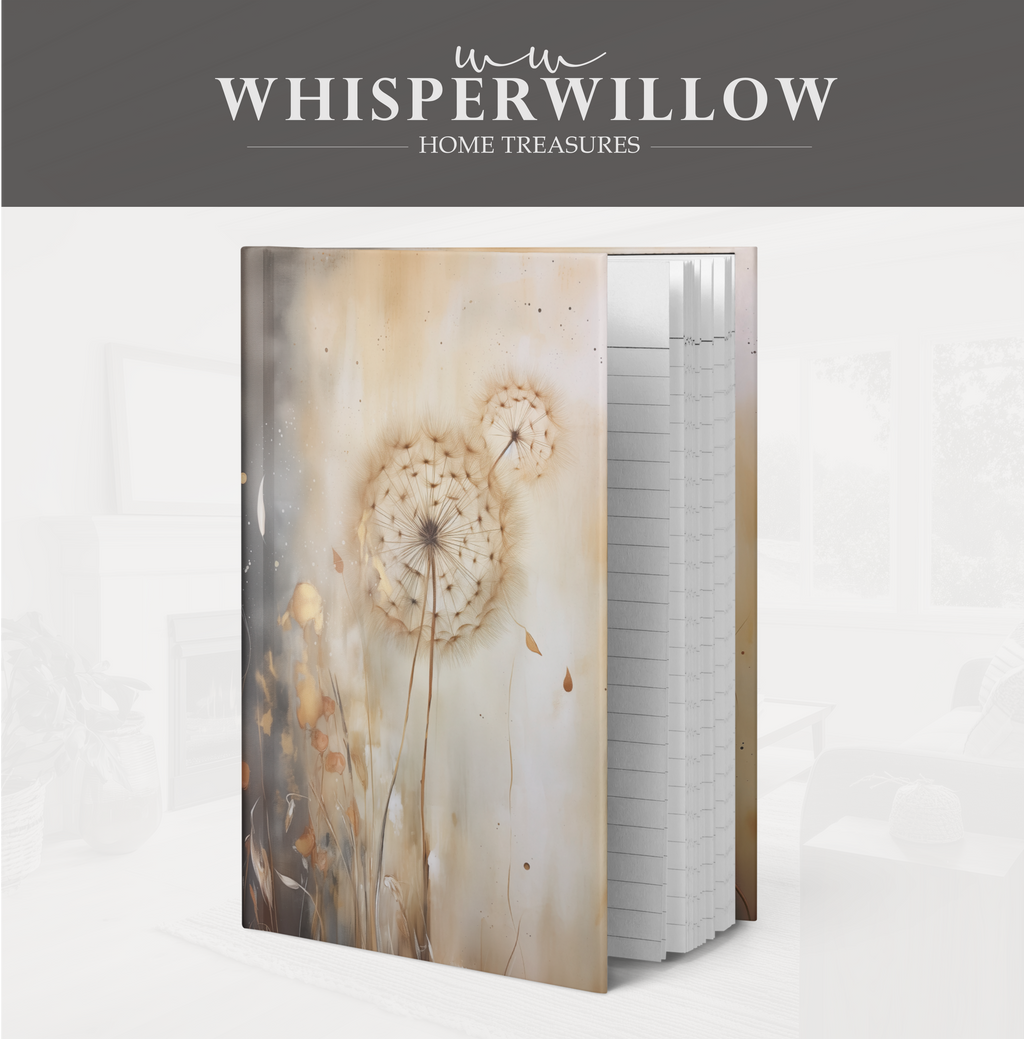 Moody Dandelion Hardcover-Notizbuch – Mattes Notizbuch mit botanischen Motiven, Blumenmotiven, Kunsttagebuch, florales Geschenk