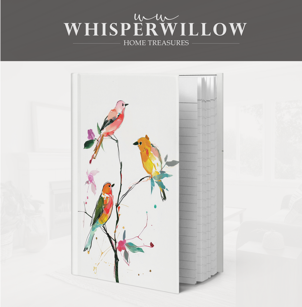 Buntes Notizbuch mit Singvögeln (Hardcover) – Botanischer Zweig, Vogelmotiv, Geschenkidee