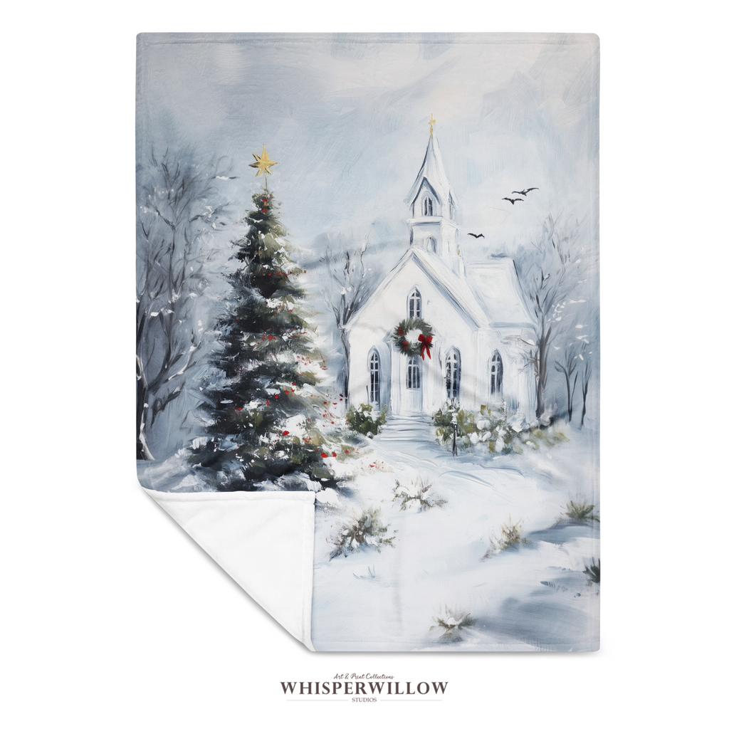 Christmas Church Throw Blanket - Snowy Winter Wonderland Gift