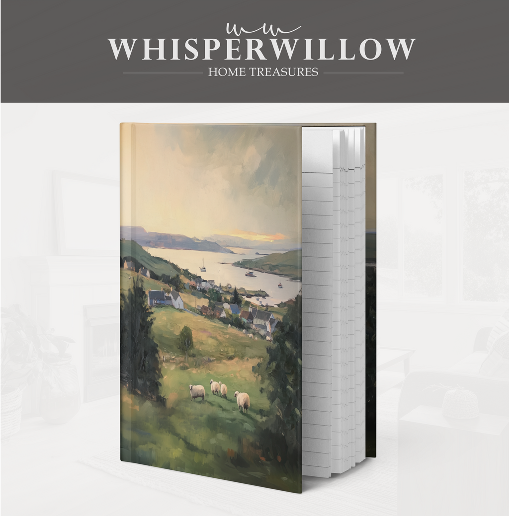 Irisches Landschafts-Notizbuch (gebunden) – Meadow Harbor, Landschaftsmalerei, Küstenschafe – Geschenkidee