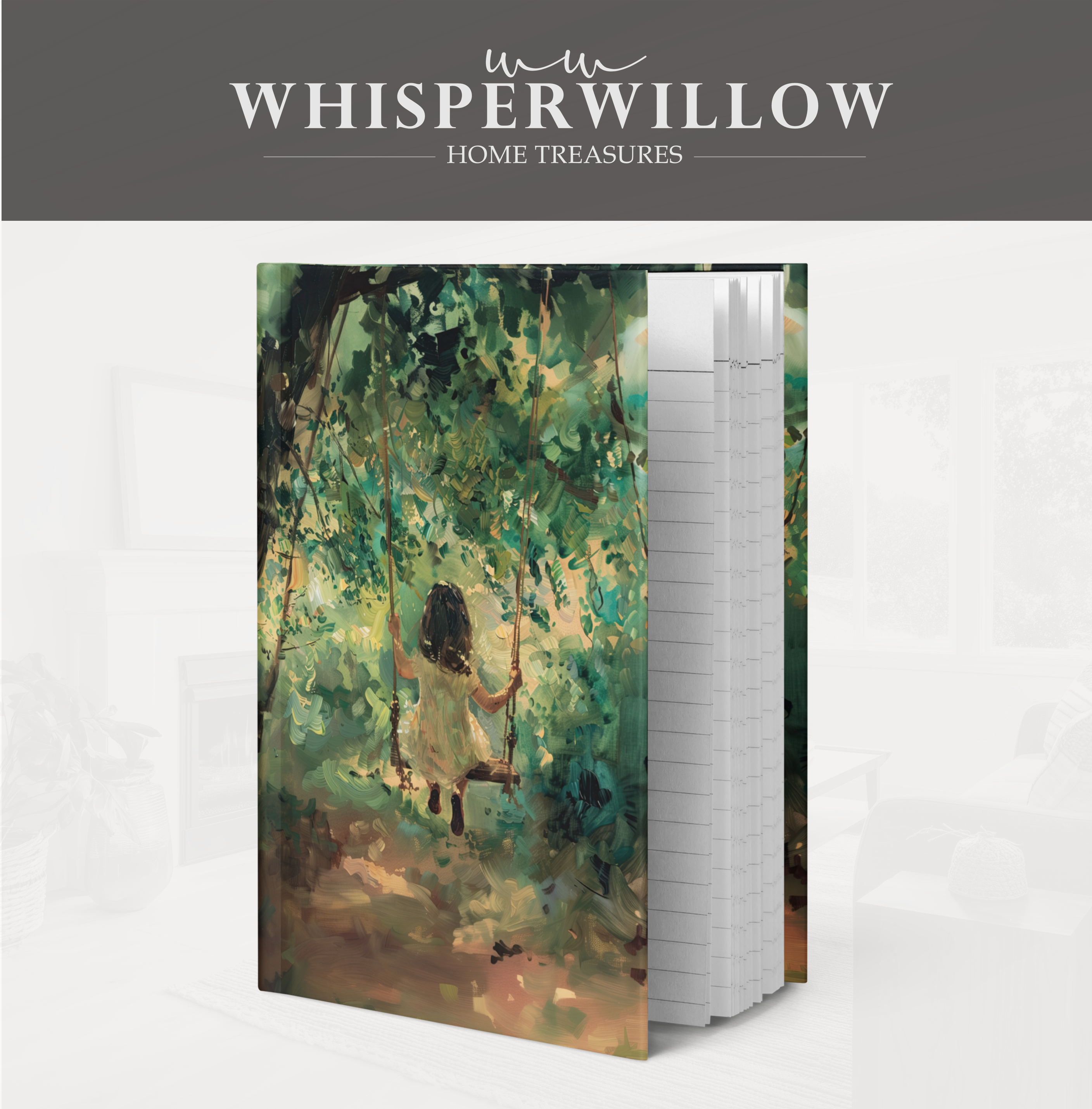 Whimsical Forest Swing Hardcover Journal - Girl Sunlit Woodland Nature Writer Notebook Gift
