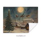 Christmas Santa Sleigh Throw Blanket - Reindeer Moonlit Village Gift