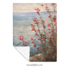 Coastal Wildflower Throw Blanket - Red Floral Seaside Ocean Gift