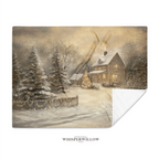 Enchanted Winter Cottage Throw Blanket - Christmas Lights Snowy Forest Gift