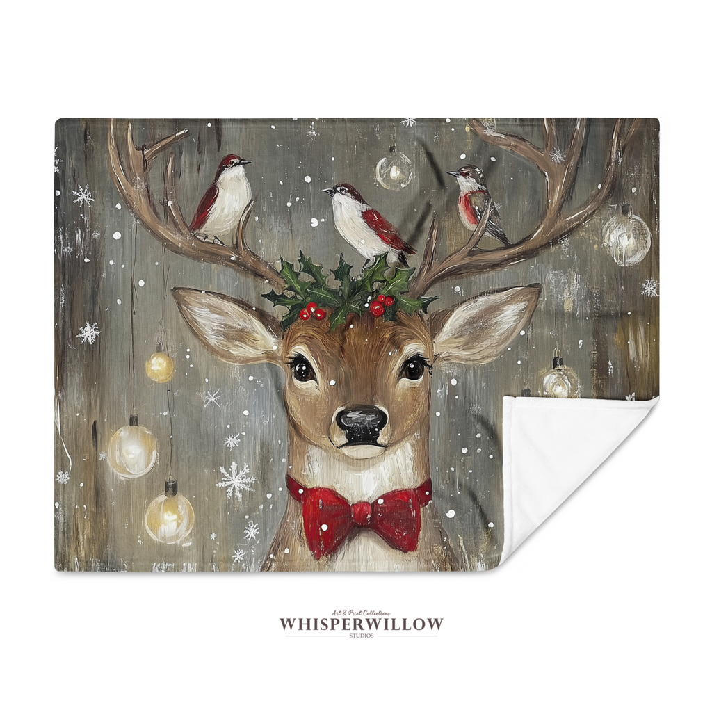 Christmas Deer Throw Blanket - Winter Holiday Reindeer Snow Gift