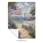 Patriotic American Flag Throw Blanket - Coastal Beach Sailboat Floral Gift