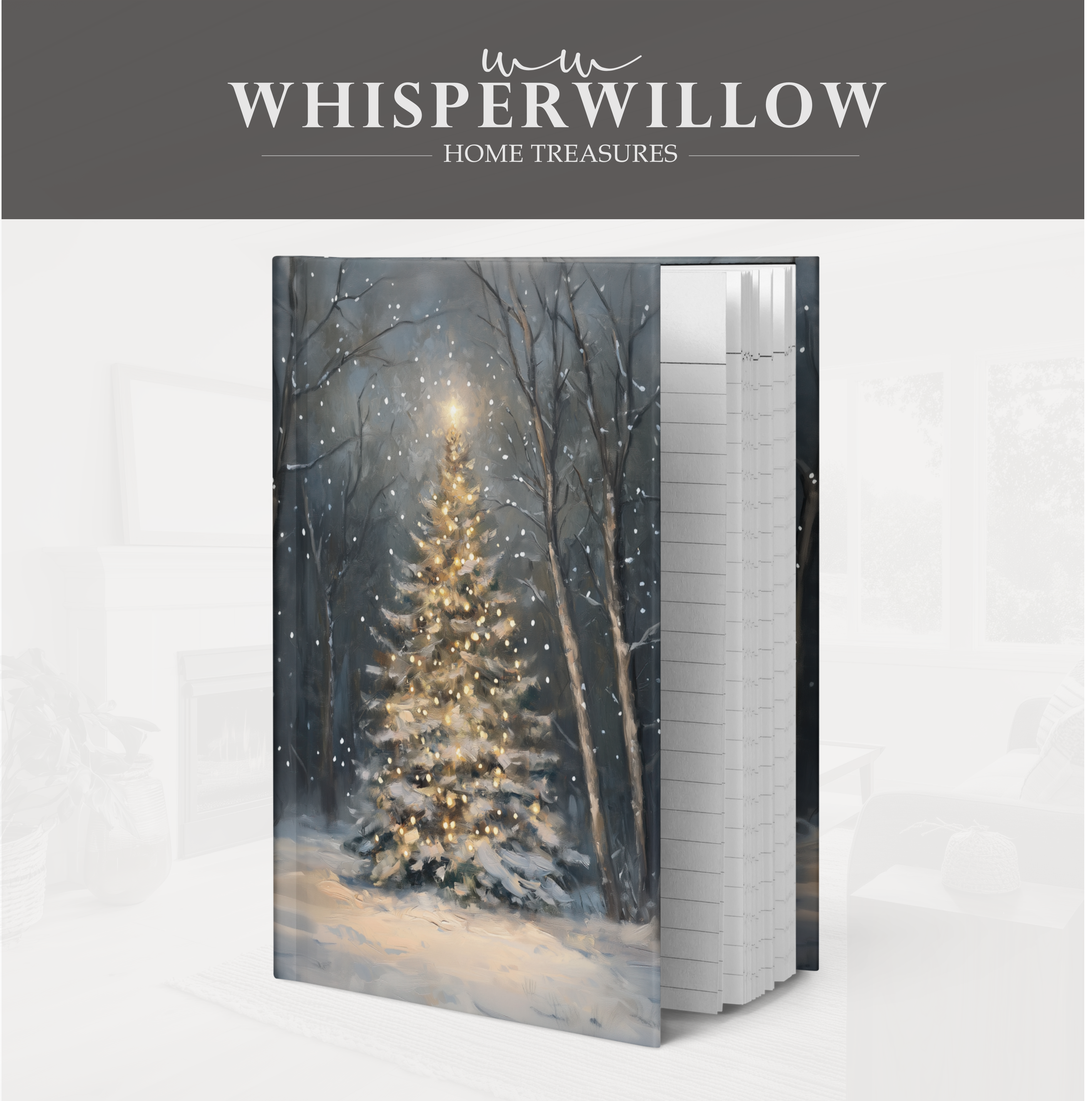 Magischer Weihnachtsbaum im Wald – Hardcover-Notizbuch mit leuchtendem Weihnachtsbaum, winterlichem Waldmotiv