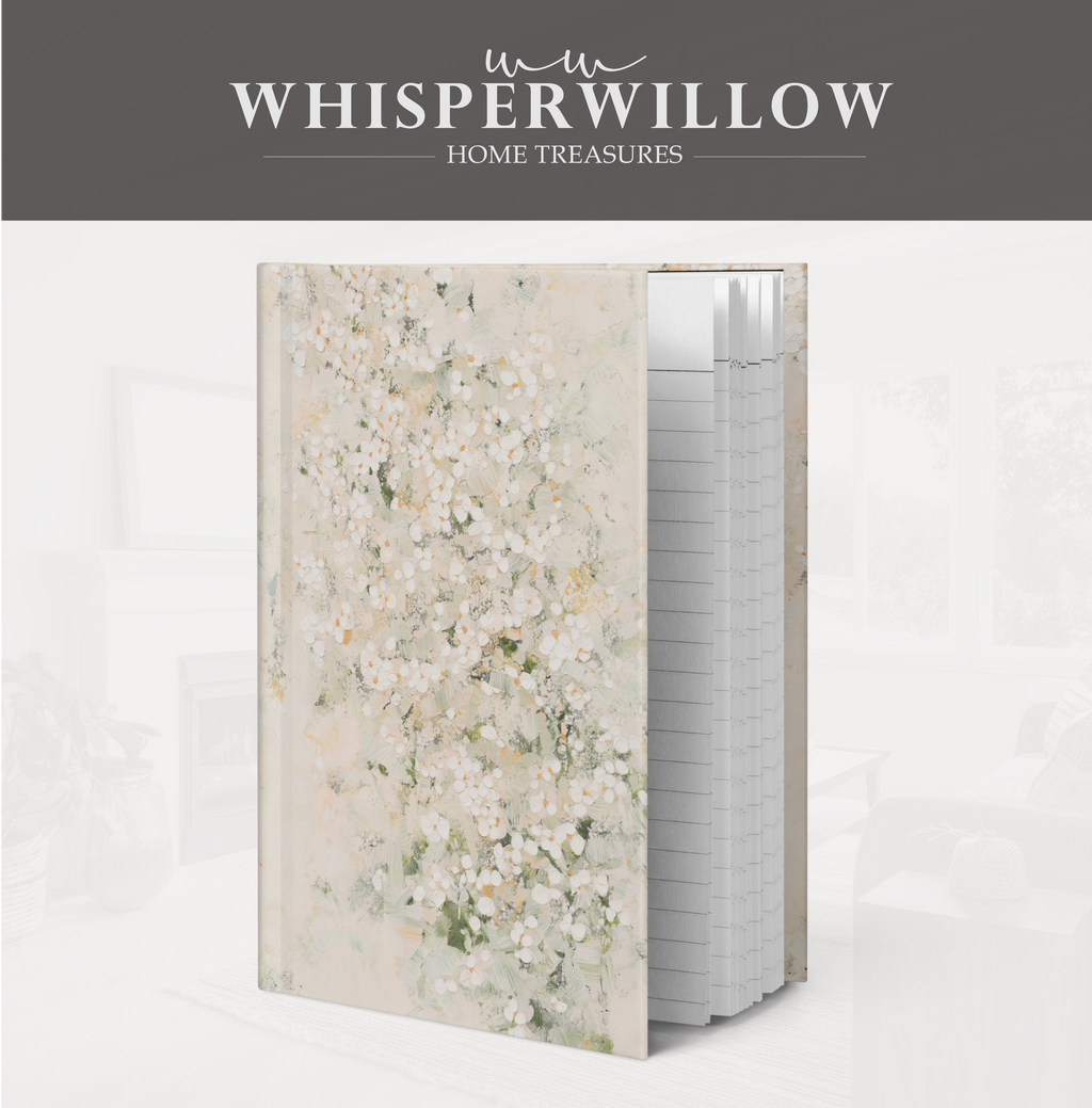 White Floral Abstract Hardcover Journal - Sage Green Cream Botanical Neutral Writer Notebook Gift